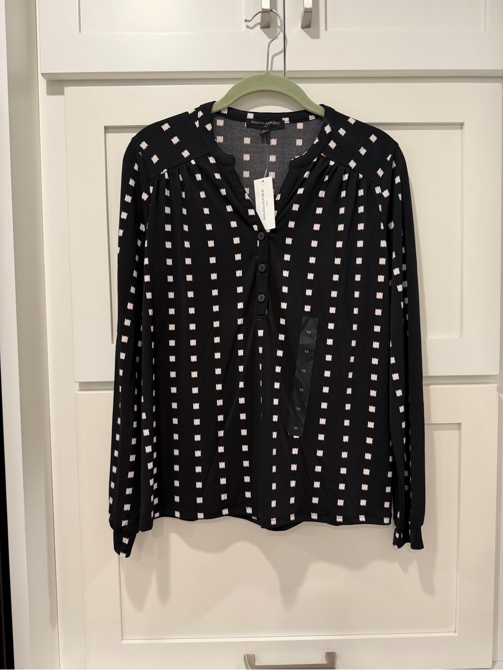 Banana Republic Factory Black Blouse with White Square Print